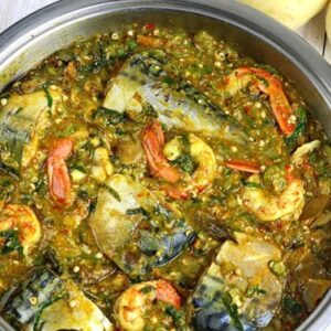 Okra soup with mackerel fish